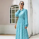 KISFLY 2021 New Women Long Sleeve Print Dress Casual Long Dresses