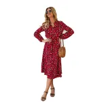 KISFLY 2021 New Womens Leopard Print Long Sleeve Sexy V Neck Midi Dress