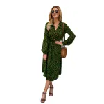 KISFLY 2021 New Womens Leopard Print Long Sleeve Sexy V Neck Midi Dress