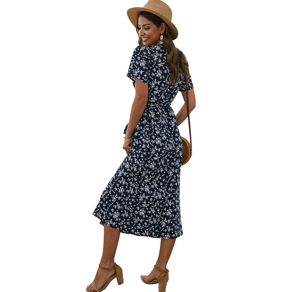 KISFLY 2021 New Summer Women Dress Casual Short Sleeve Print Long Dresses