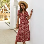 KISFLY 2021 New Summer Women Dress Casual Short Sleeve Print Long Dresses
