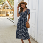 KISFLY 2021 New Summer Women Dress Casual Short Sleeve Print Long Dresses