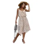 Summer Womens Dress Sleeveless Straps Polka Dot Casual Short Sleeve Midi Dress