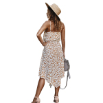 Summer Womens Dress Sleeveless Straps Polka Dot Casual Short Sleeve Midi Dress