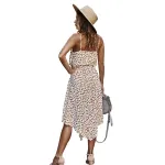 Summer Womens Dress Sleeveless Straps Polka Dot Casual Short Sleeve Midi Dress