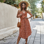 Summer Womens Dress Sleeveless Straps Polka Dot Casual Short Sleeve Midi Dress