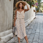 Summer Womens Dress Sleeveless Straps Polka Dot Casual Short Sleeve Midi Dress