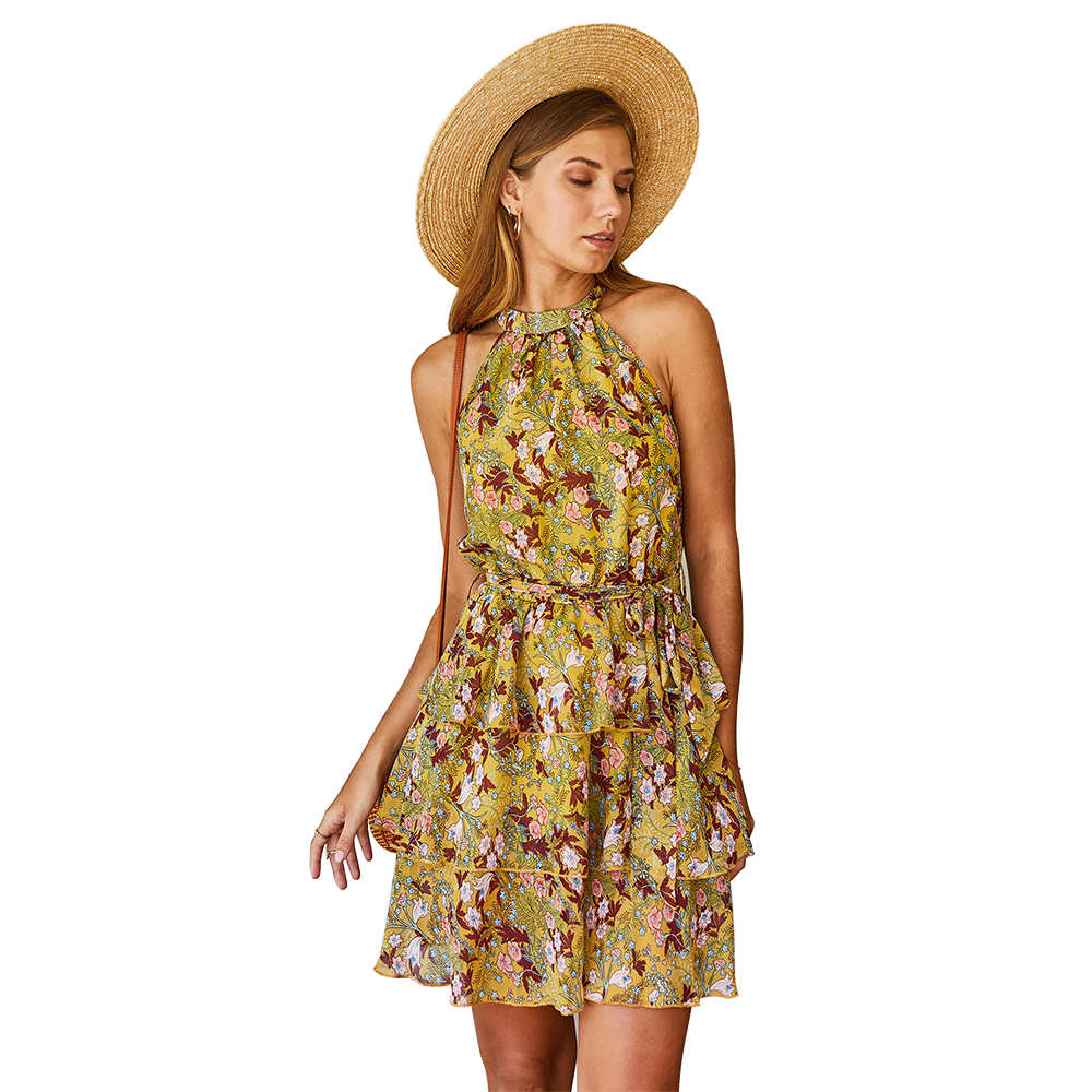 Women's Dress Halter Neck Floral Print Summer Casual Sundress