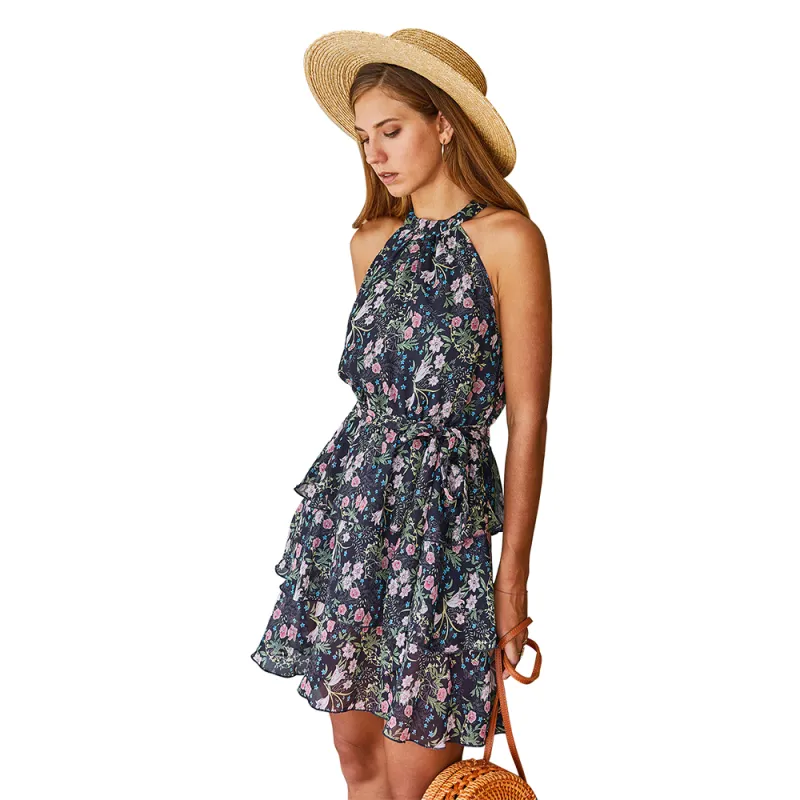 Women's Dress Halter Neck Floral Print Summer Casual Sundress