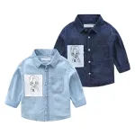 Boys Button Down Shirt Long Sleeve Toddler Denim Shirt with Pocket