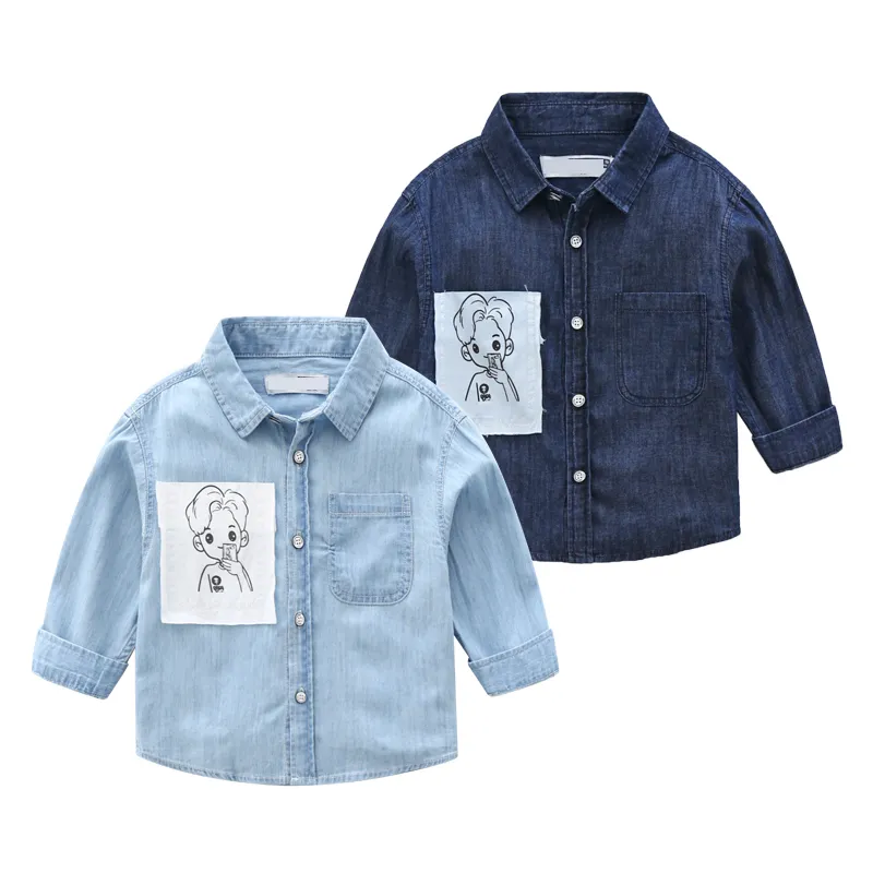 Boys Button Down Shirt Long Sleeve Toddler Denim Shirt with Pocket