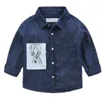 Boys Button Down Shirt Long Sleeve Toddler Denim Shirt with Pocket