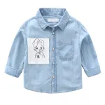 Boys Button Down Shirt Long Sleeve Toddler Denim Shirt with Pocket