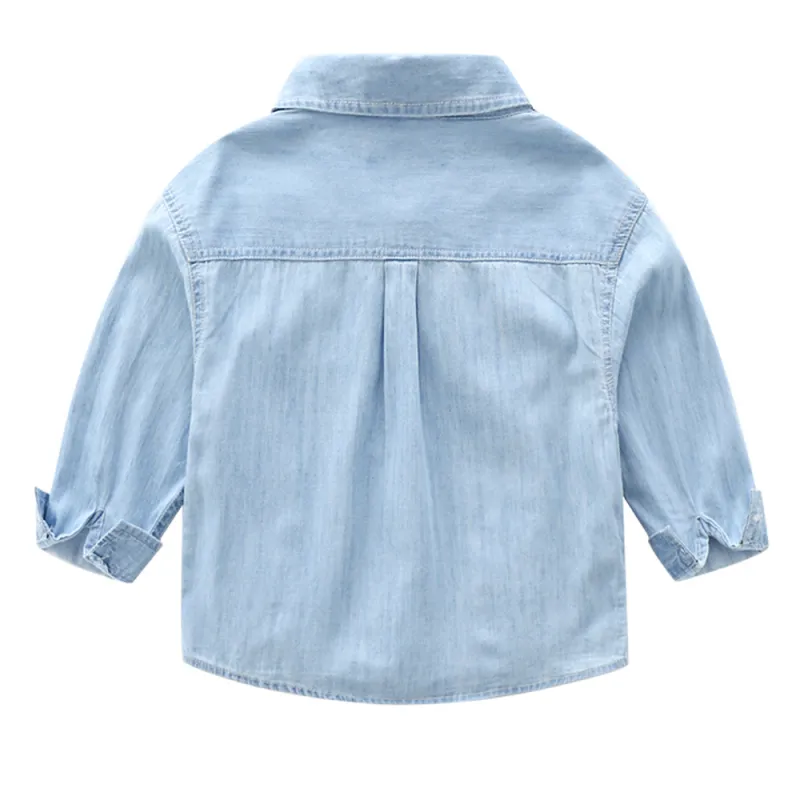 Boys Button Down Shirt Long Sleeve Toddler Denim Shirt with Pocket