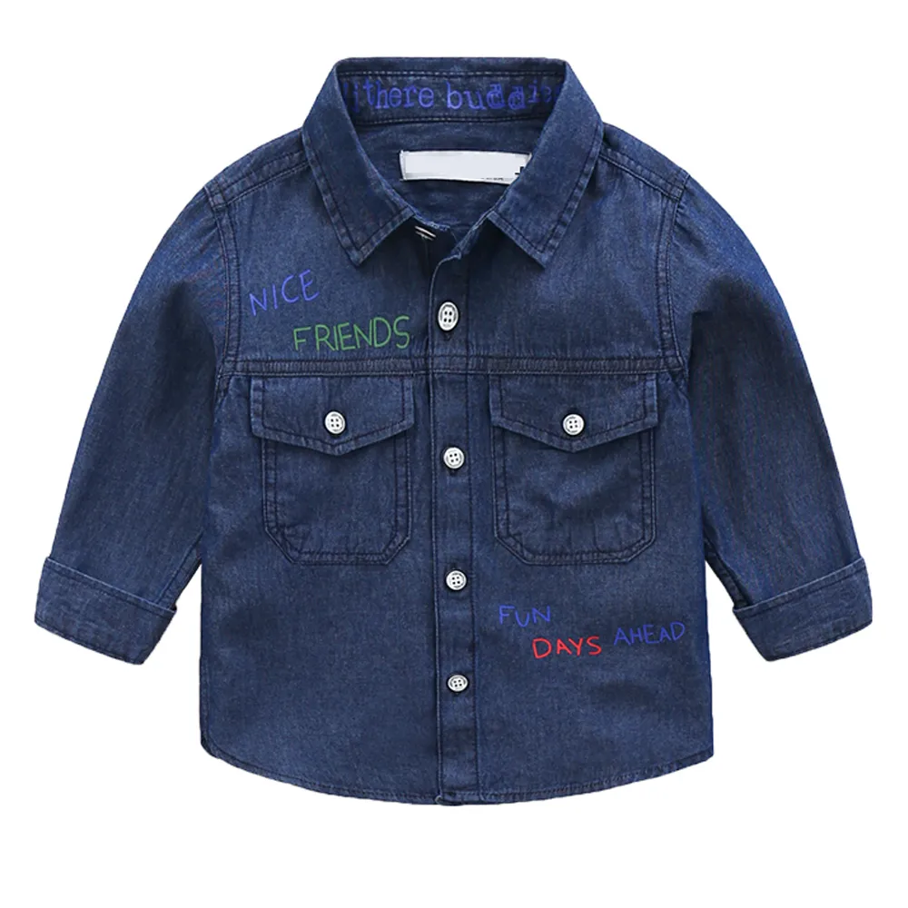 Boys Button Down Shirt Long Sleeve Toddler Denim Shirt with Pocket