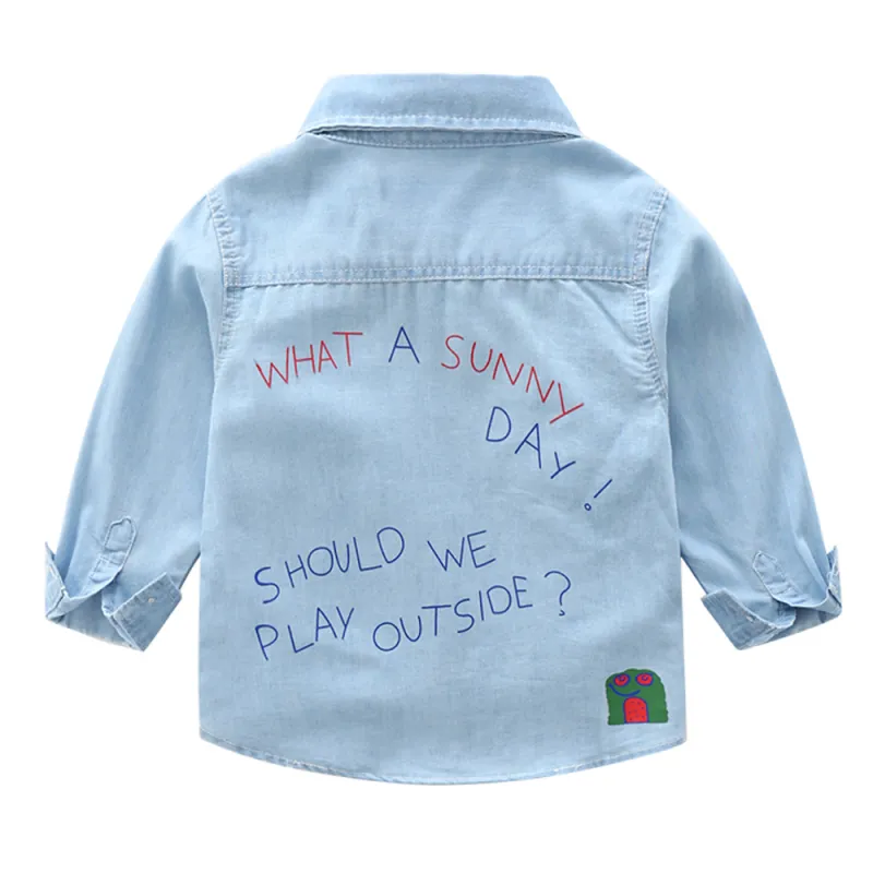 Boys Button Down Shirt Long Sleeve Toddler Denim Shirt with Pocket