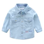 Boys Button Down Shirt Long Sleeve Toddler Denim Shirt with Pocket