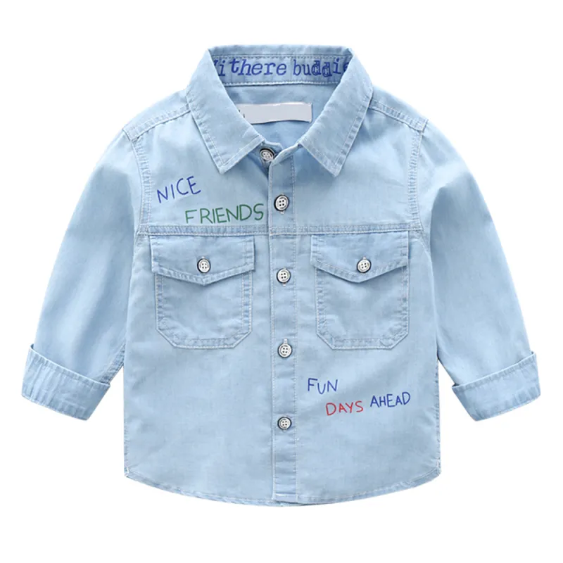 Boys Button Down Shirt Long Sleeve Toddler Denim Shirt with Pocket