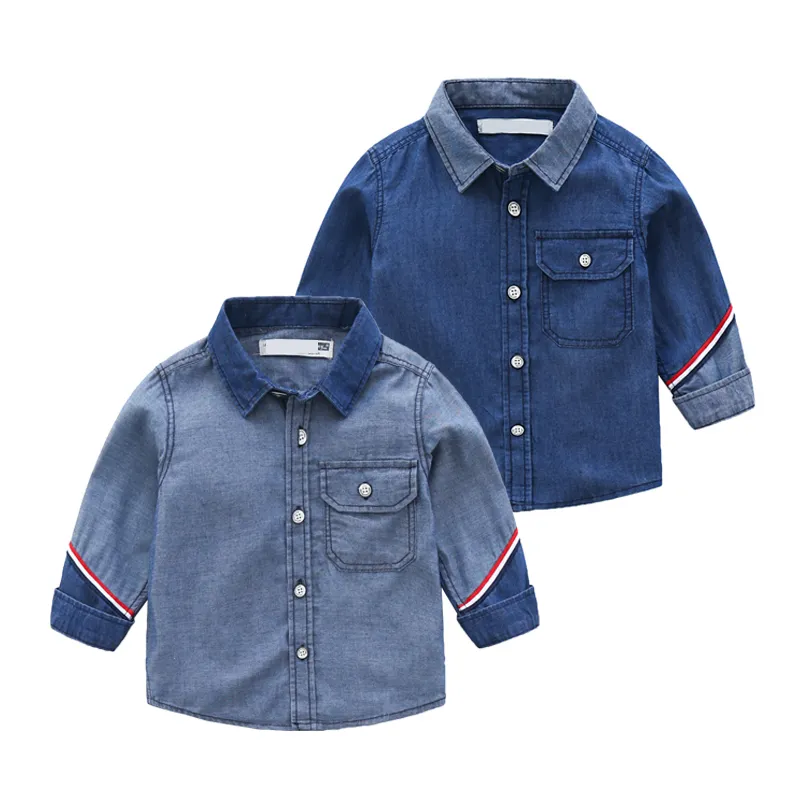 Boys Button Down Shirt Long Sleeve Toddler Denim Shirt with Pocket