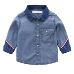 Boys Button Down Shirt Long Sleeve Toddler Denim Shirt with Pocket