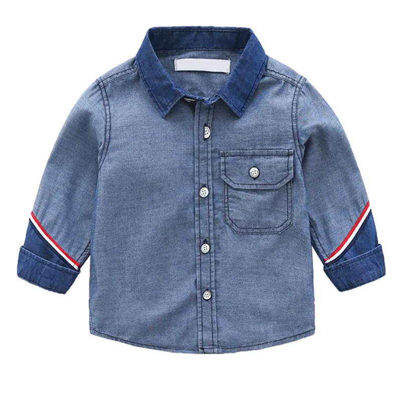 Boys Button Down Shirt Long Sleeve Toddler Denim Shirt with Pocket