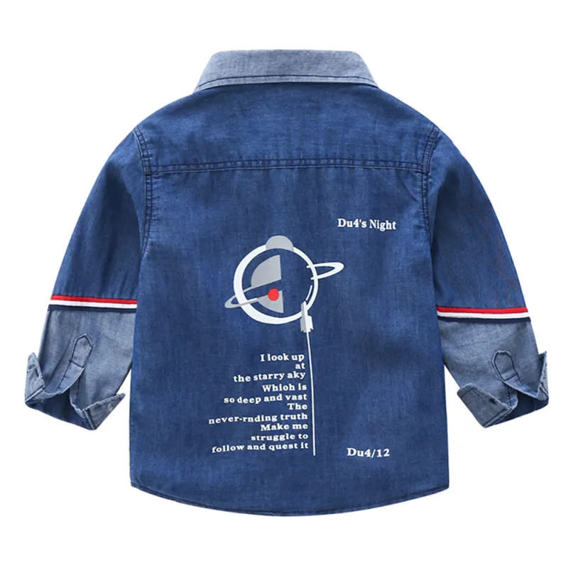 Boys Button Down Shirt Long Sleeve Toddler Denim Shirt with Pocket