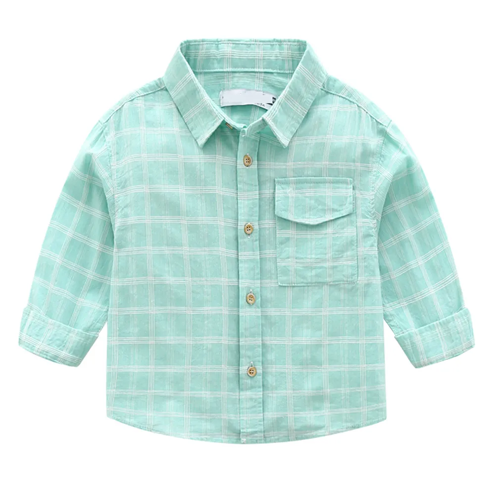 KISFLY Boys Tshirts  Cotton Long Sleeve Clothes Button Down Shirts with Pocket
