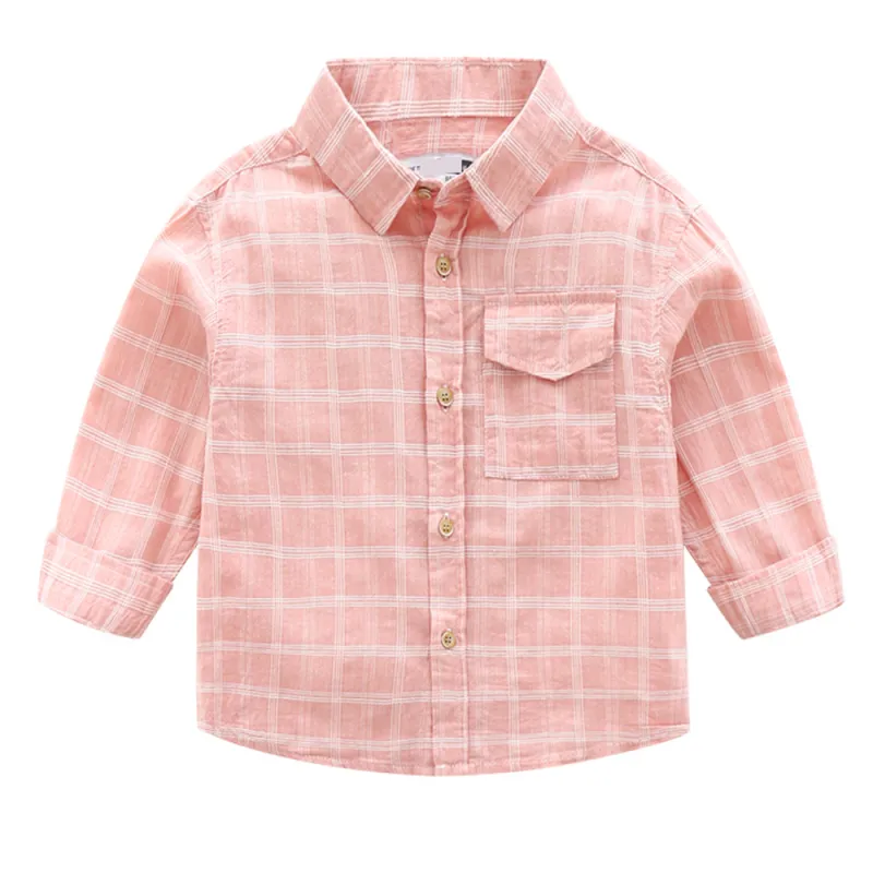 KISFLY Boys Tshirts  Cotton Long Sleeve Clothes Button Down Shirts with Pocket