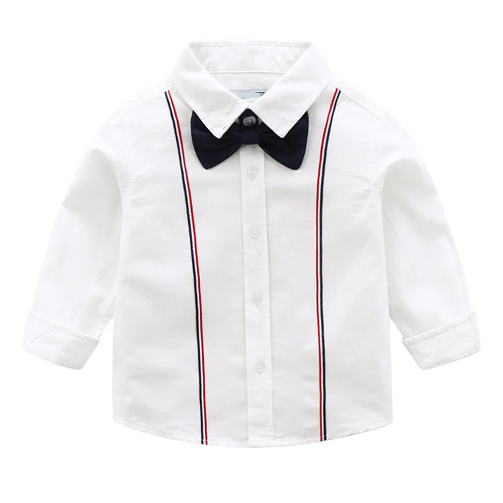 KISFLY Boy Button Down Shirt Long Sleeve Clothes Bow Tie Dress Shirts