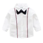 KISFLY Boy Button Down Shirt Long Sleeve Clothes Bow Tie Dress Shirts
