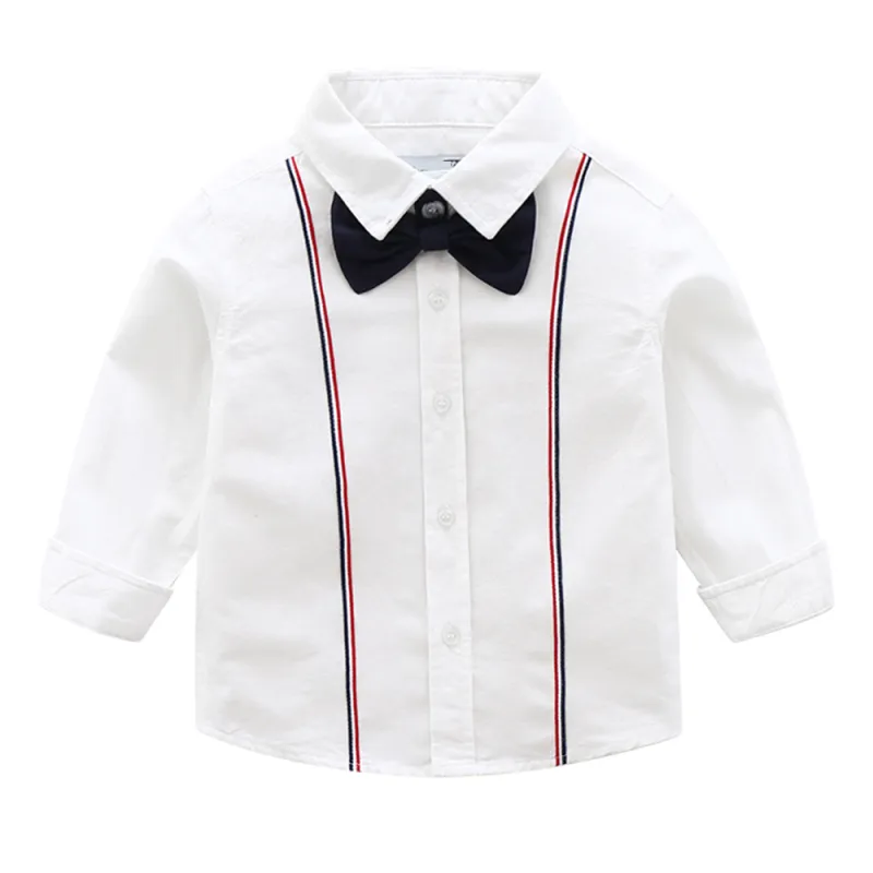 KISFLY Boy Button Down Shirt Long Sleeve Clothes Bow Tie Dress Shirts