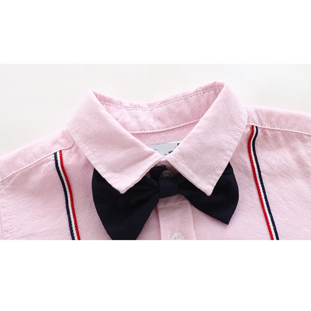 KISFLY Boy Button Down Shirt Long Sleeve Clothes Bow Tie Dress Shirts