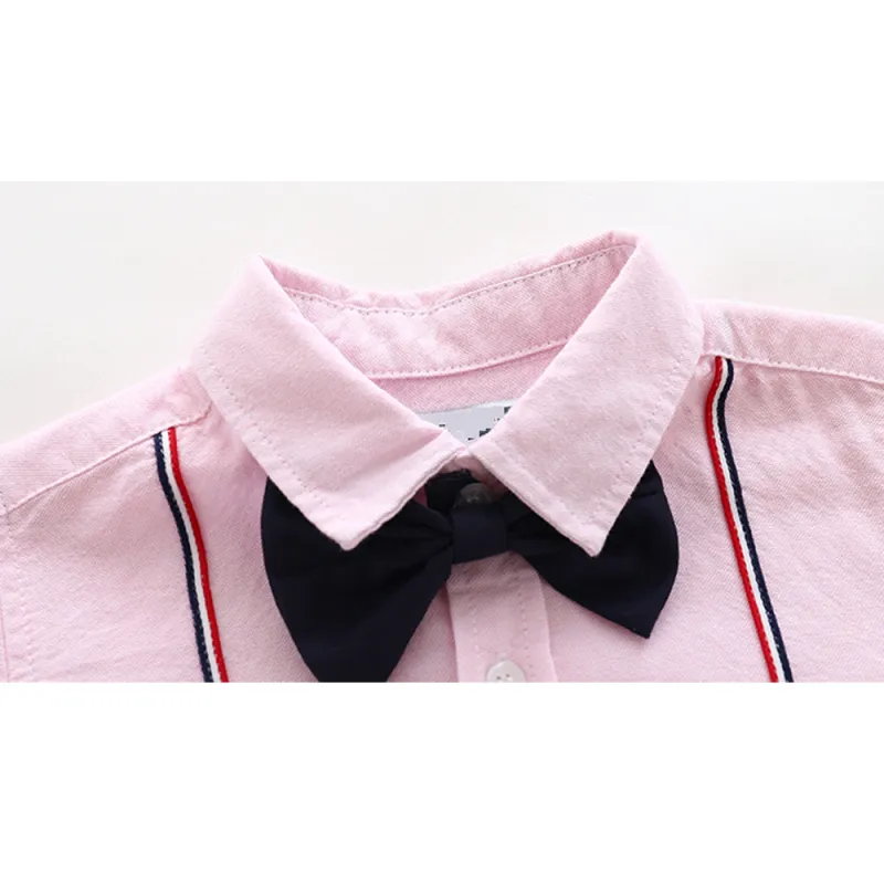 KISFLY Boy Button Down Shirt Long Sleeve Clothes Bow Tie Dress Shirts