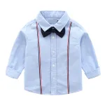 KISFLY Boy Button Down Shirt Long Sleeve Clothes Bow Tie Dress Shirts