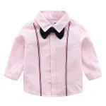 KISFLY Boy Button Down Shirt Long Sleeve Clothes Bow Tie Dress Shirts