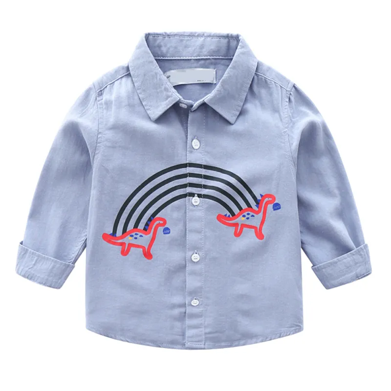 Button Down Shirt Boys Long Sleeve Rainbow Dinosaur Shirts