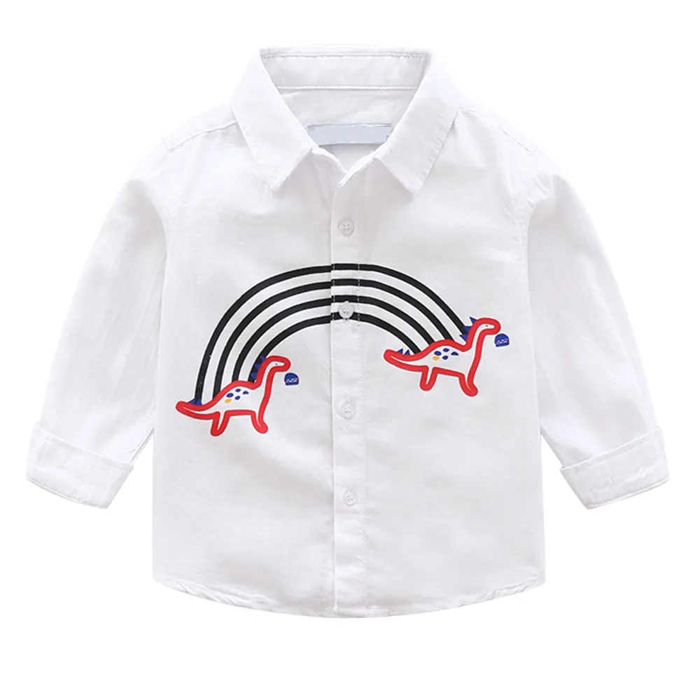 Button Down Shirt Boys Long Sleeve Rainbow Dinosaur Shirts