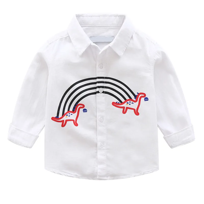 Button Down Shirt Boys Long Sleeve Rainbow Dinosaur Shirts
