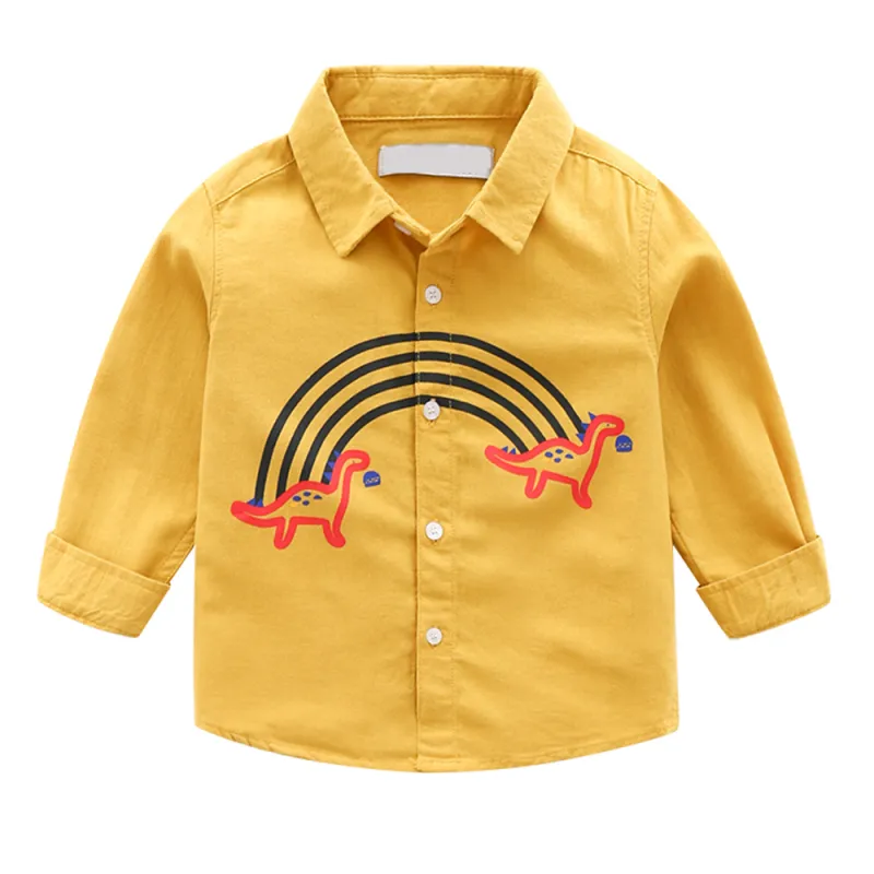 Button Down Shirt Boys Long Sleeve Rainbow Dinosaur Shirts
