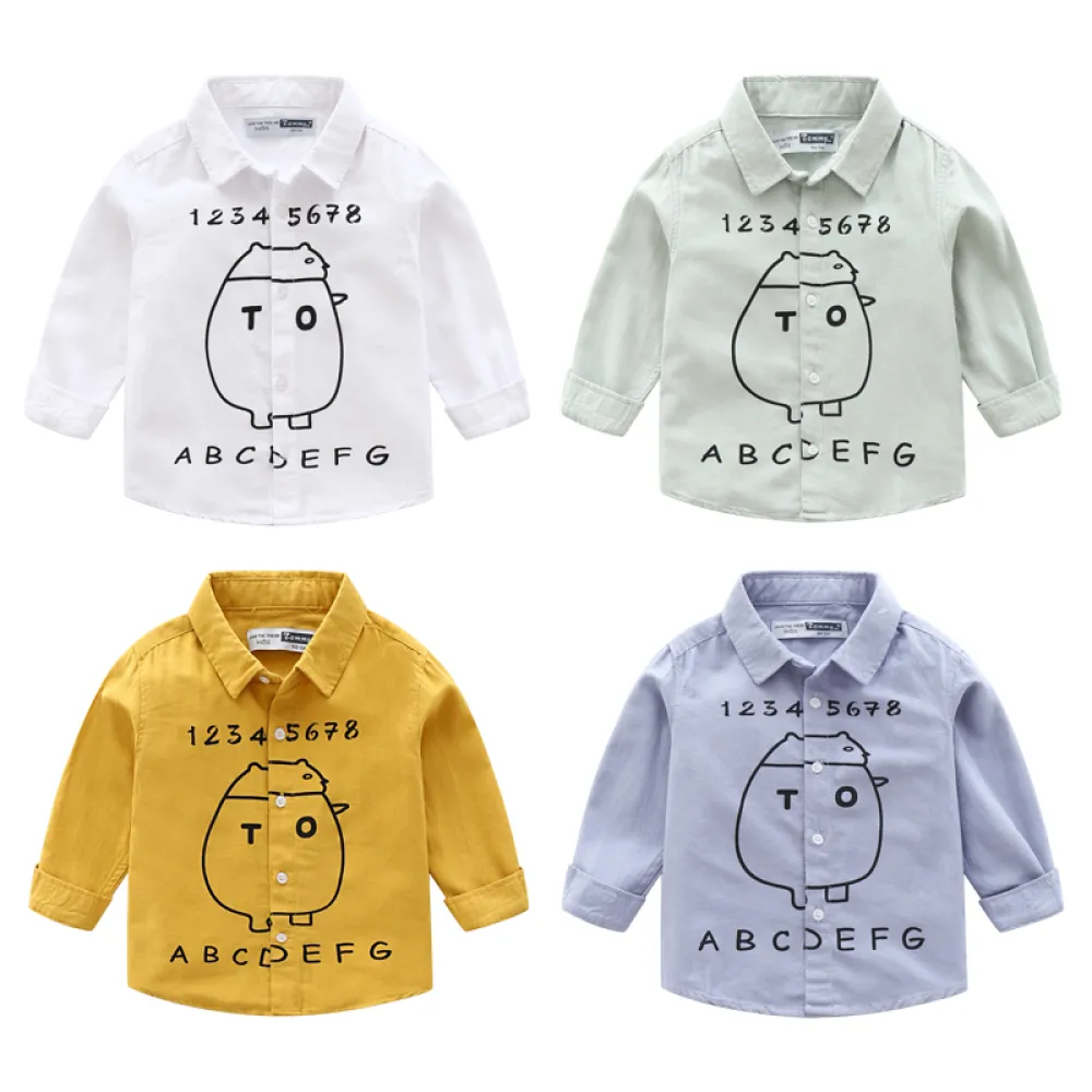 KISFLY Boys Shirt Button Down Long Sleeve Shirts Toddler Cotton Clothes Lovely Alphanumeric Pattern Shirt