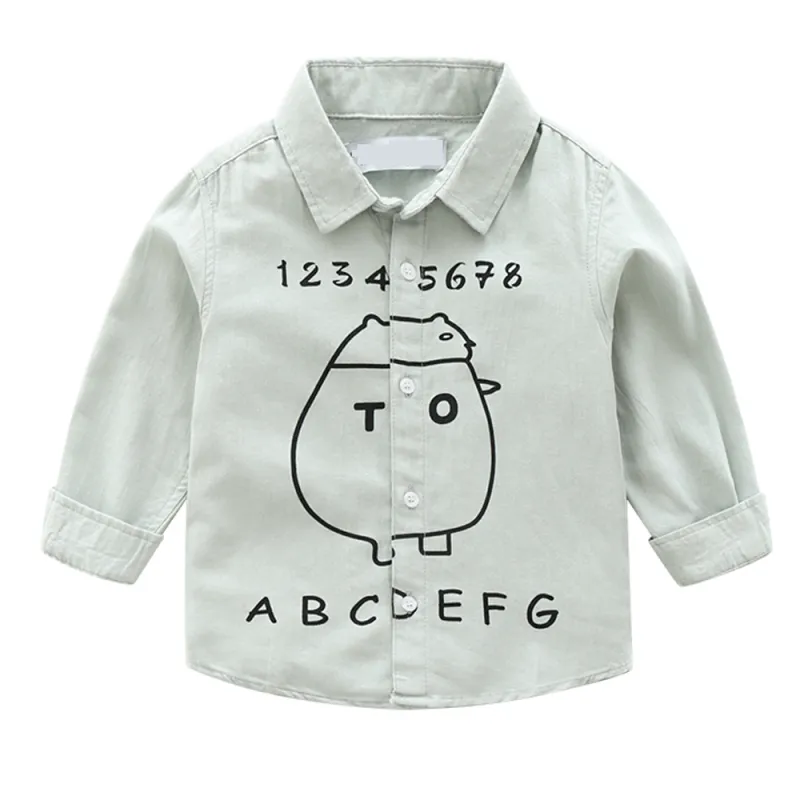 KISFLY Boys Shirt Button Down Long Sleeve Shirts Toddler Cotton Clothes Lovely Alphanumeric Pattern Shirt