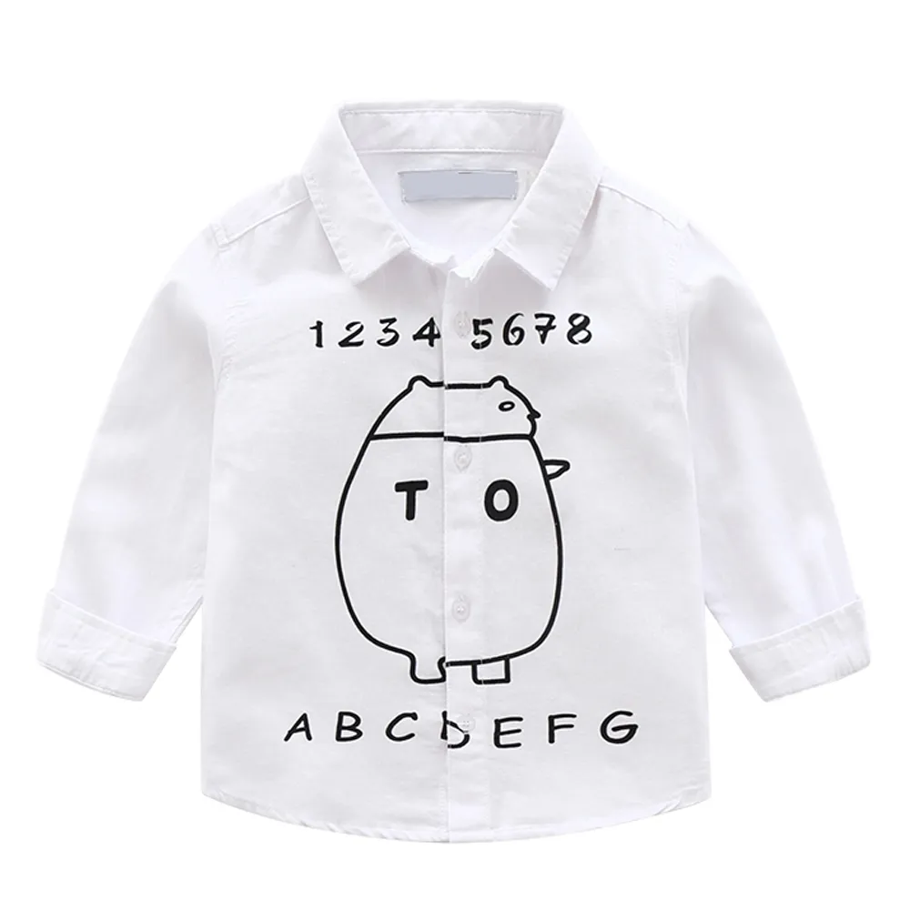 KISFLY Boys Shirt Button Down Long Sleeve Shirts Toddler Cotton Clothes Lovely Alphanumeric Pattern Shirt