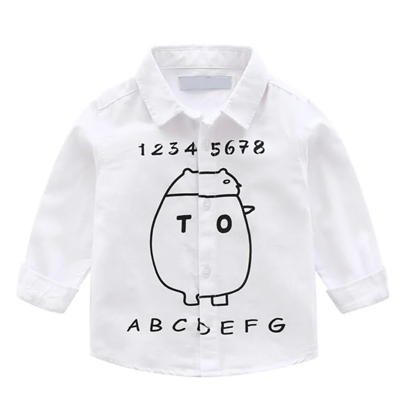KISFLY Boys Shirt Button Down Long Sleeve Shirts Toddler Cotton Clothes Lovely Alphanumeric Pattern Shirt