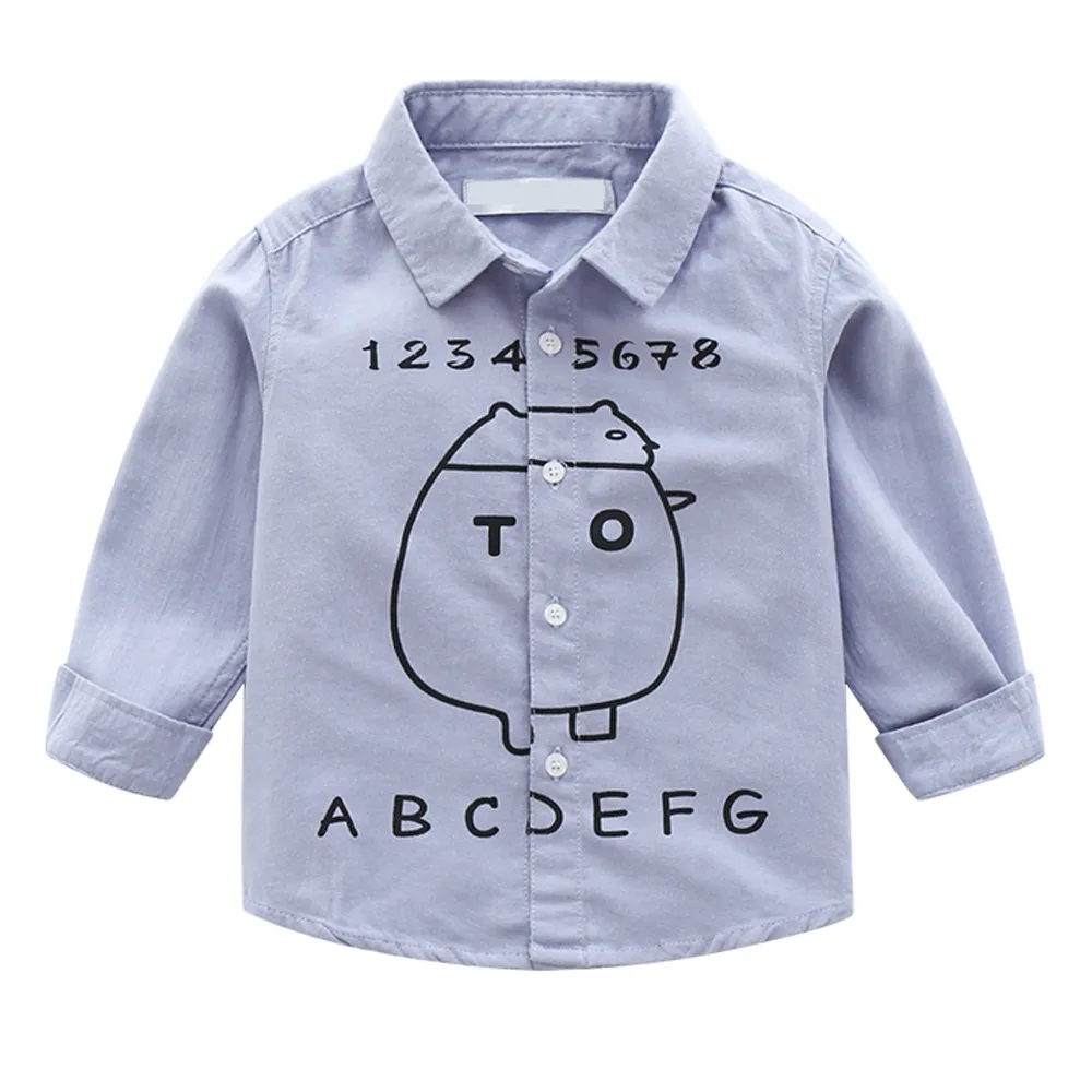 KISFLY Boys Shirt Button Down Long Sleeve Shirts Toddler Cotton Clothes Lovely Alphanumeric Pattern Shirt