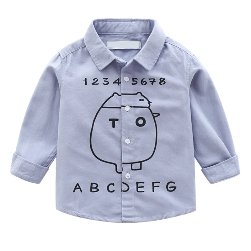 KISFLY Boys Shirt Button Down Long Sleeve Shirts Toddler Cotton Clothes Lovely Alphanumeric Pattern Shirt