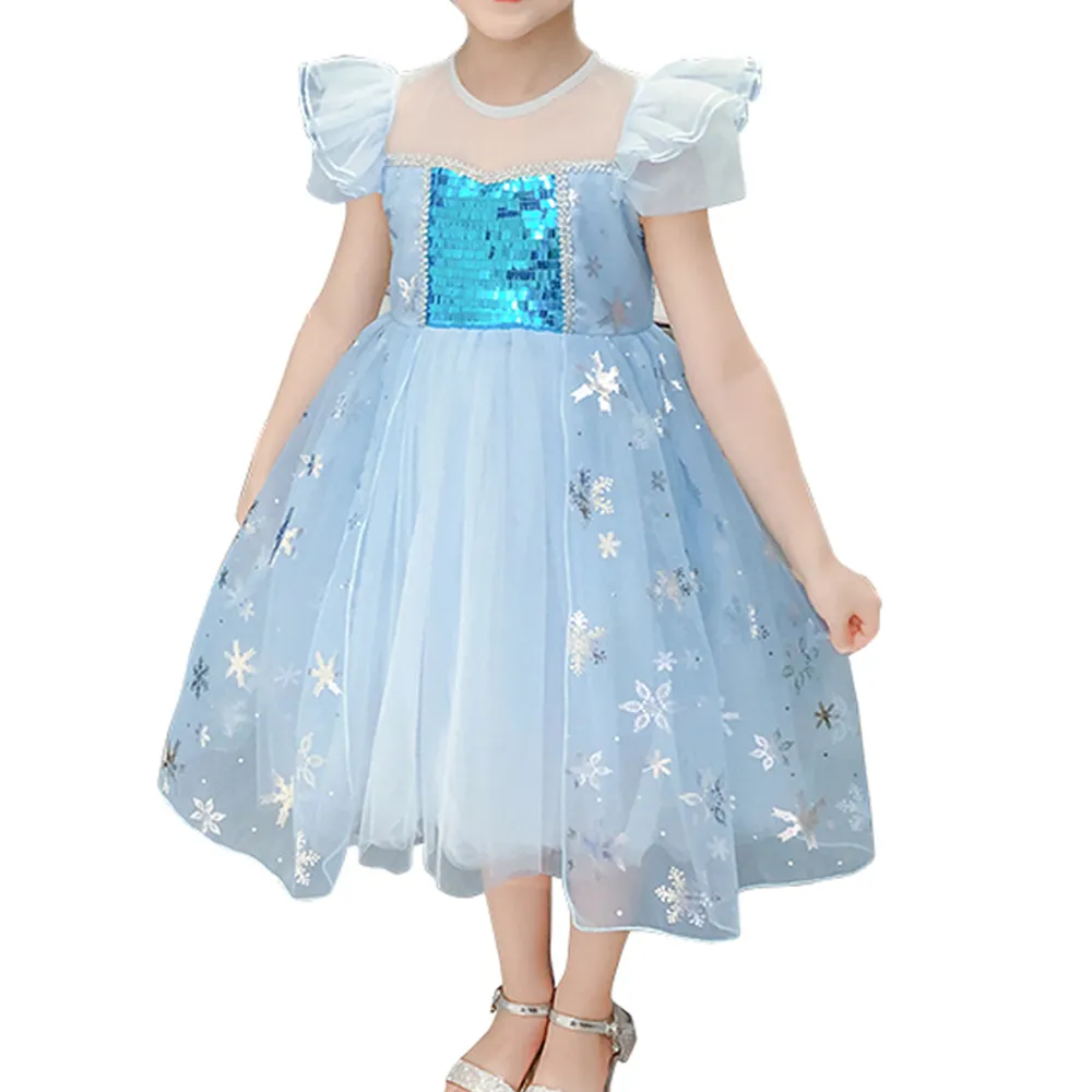 Little Girl Dresses Short-Sleeve Tulle Princess Sparkling with The Crown and The Fairy Stick