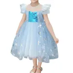 Little Girl Dresses Short-Sleeve Tulle Princess Sparkling with The Crown and The Fairy Stick