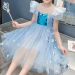 Little Girl Dresses Short-Sleeve Tulle Princess Sparkling with The Crown and The Fairy Stick