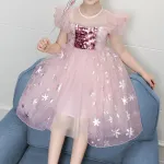 Little Girl Dresses Short-Sleeve Tulle Princess Sparkling with The Crown and The Fairy Stick