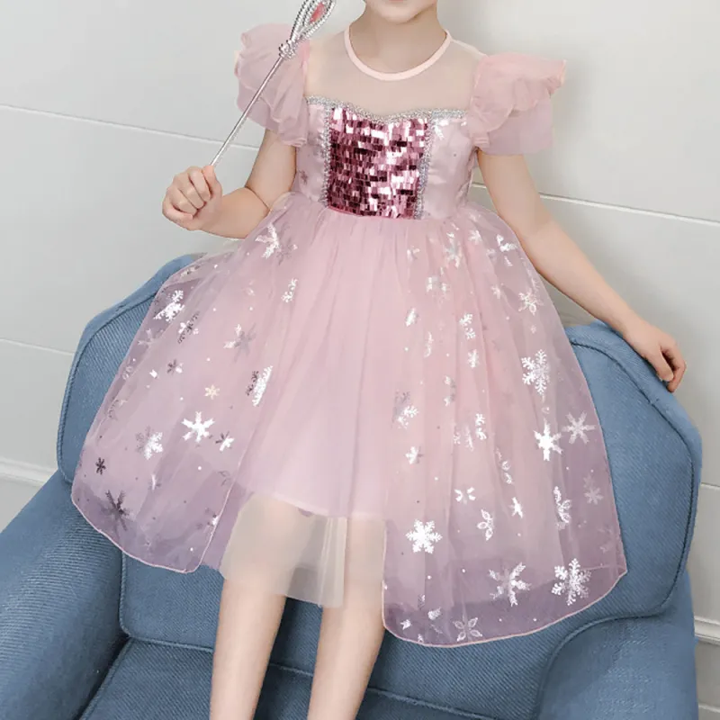 Little Girl Dresses Short-Sleeve Tulle Princess Sparkling with The Crown and The Fairy Stick